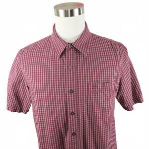 Calvin Klein Jeans Mens Short Sleeve Button Up Red Plaid Shirt Large